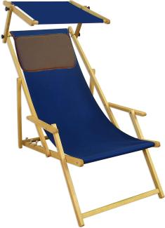 Gartenstuhl blau Sonnenliege Strandstuhl Sonnendach Kissen Deckchair Buche 10-307 N S KD
