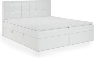 FEDVE Boxspringbett 160x200 Weiß Öko-Leder – Mokpo – Praktisches Bett mit Bettkasten – Gemütlich Kopfteil Bett mit Matratze für Viele Jahr - Stabiles Doppelbett mit Stauraum zum Schlafzimmer