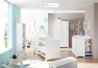 Ticaa 'Adam' 4-tlg. Babyzimmer-Set, Weiß, aus Bett 70x140 cm, Kleiderschrank, Regal und Wickelkommode inkl. Anstellregal
