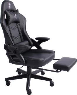 Gaming Stuhl im modernen Racing-Design mit ausziehbarer Fußstütze Gaming Chair mit verstellbaren Design Armlehnen ergonomischer Schreibtischstuhl mit extra Stützkissen Schwarz