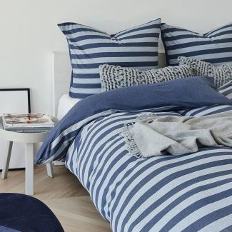 Traumschlaf Jersey Melange Wendebettwäsche Stripe blau | 200x200 cm + 2x 80x80 cm
