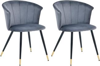 MEUBLE COSY Esszimmerstühle 2er Set Küchenstuhl Retro Polsterstuhl mit Armlehne Sessel aus Samt Metallbeine Grau + Goldfarben, 55x58x75. 5cm