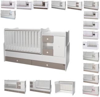 Lorelli Babybett, Jugendbett 3 in 1 Mini Max umbaubar, für 2 Kinder gleichzeitig dunkelbraun weiß