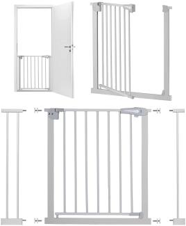 MoMi Baby-Absperrgitter PAXI, Tür- und Treppenschutzgitter 73 - 82 cm erweiterbar bis 103 cm, inkl. 2X Verlängerungsstücken 7 und 14 cm, ohne Bohren, Grau