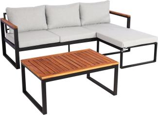Garten-Garnitur HWC-L26b, Gartenlounge Sitzgruppe Lounge-Set Sofa, Aluminium Akazie Holz MVG-zertifiziert ~ hellgrau