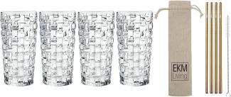 Spiegelau & Nachtmann, 4-teiliges Longdrink-Set, Kristallglas, 395 ml, Bossa Nova, 0092075-0 + 4er Set EKM Living Edelstahl Strohhalme Kupfer gerade