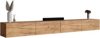 Planetmöbel TV Board 280 cm Gold Eiche, TV Schrank mit 4 Klappen als Stauraum, Lowboard hängend oder stehend, Sideboard Wohnzimmer