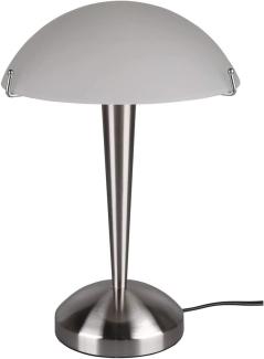 LED Tischleuchte Silber Glasschirm Weiß satiniert - Touch dimmbar, Höhe 32cm