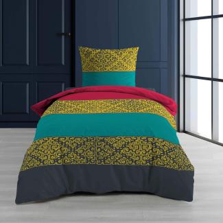 2tlg. Premium Bettwäsche, Bettbezug, Bettdecke, Kissen, Decke, Bezug, Garnitur, mehrfarbig, 140 x 200 cm