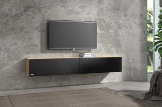 Wuun® TV Board hängend Lowboard Eiche (180cm, Schwarz-Matt)