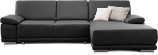 CAVADORE Ecksofa Corianne in Lederoptik / Couch inkl. Armteilverstellung und Longchair in modernem Design / 282 x 80 x 162 / Kunstleder, schwarz