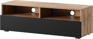Selsey REDNAW - TV-Schrank/modernes TV-Board für Wohnzimmer, stehend/hängend, 100 cm breit (Wotan Eiche Matt/Schwarz Hochglanz ohne LED)
