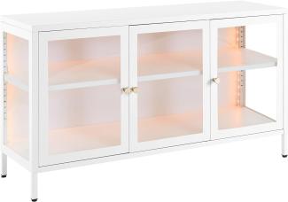 Sideboard Metall Glas weiß mit LED-Beleuchtung 3 Türen NEWPORT