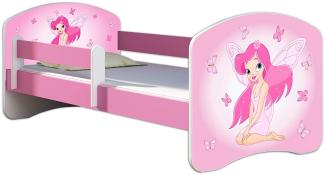Kinderbett Jugendbett mit einer Schublade und Matratze Rausfallschutz Rosa 70 x 140 80 x 160 80 x 180 ACMA II (07 Rosa Fee, 80 x 160 cm)