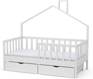 Livinity Hausbett Kinderbett Justus Weiß 70 x 140 cm mit Schublade & Matratze