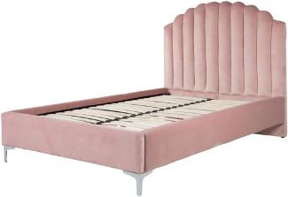 Casa Padrino Luxus Art Deco Doppelbett Rosa / Silber 136 x 215 x H. 131 cm - Massivholz Bett mit edlem Samtstoff - Luxus Schlafzimmer Möbel - Hotel Möbel - Art Deco Möbel