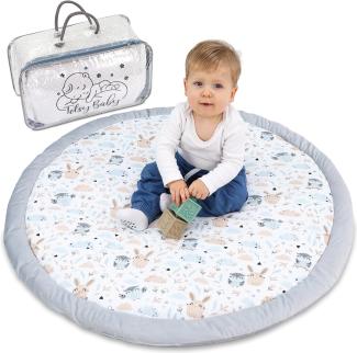 Bodenkissen Kinder 100 cm - Kuschelecke Kinderzimmer Boden Matratze Rund Krabbeldecke für Baby Gepolstert Eulen