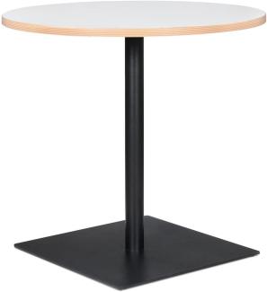 Runder Tisch aus Holz & Metall, 80 cm, Stabil & Pflegeleicht, Ideal für Küche und Gastronomie – "LORAXI" Kollektion. Farbe: Weiß-Schwarz. Größe: 80x80x75,5 cm