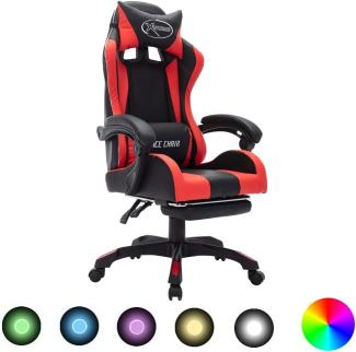 vidaXL Gaming Stuhl mit RGB LED-Leuchten Fußstütze Höhenverstellbar Chefsessel Bürostuhl Drehstuhl Schreibtischstuhl Sportsitz Racing Rot Schwarz Kunstleder