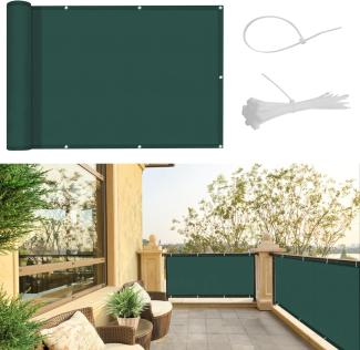 SUNNY GUARD Balkon Sichtschutz 150x500cm Balkonabdeckung PES UV-Schutz Balkonverkleidung wetterfester,mit Kabelbinder,Verde