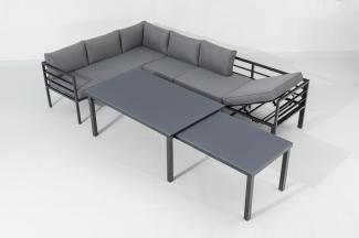 LARINO Ecklounge Gartenmöbel Sitzgruppe mit Ausziehtisch, Aluminium Anthrazit, 305 x 86 x 194 cm