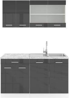 Vicco Küchenzeile Küchenblock Einbauküche R-Line Single 140cm (Anthrazit Hochglanz/Weiß, Mit Arbeitsplatten)