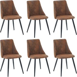 MEUBLE COSY Esszimmerstühle 6er Set Küchenstühle Ergonomisch Wohnzimmerstuhl mit Rückenlehne Sitzfläche aus Vintage Künstlich Wildleder Metallbeine Braun, 52. 5x49. 5x83cm