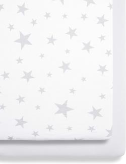 Snüz Spannbettlaken Baby\"Stars\" (2-er Pack) 44 x 80 cm aus Jersey-Baumwolle mit Stern-Design, Passend für SnüzPod-Kinderbetten, Atmungsaktive Jersey-Baumwolle, passend für SnüzPod Kinderbetten