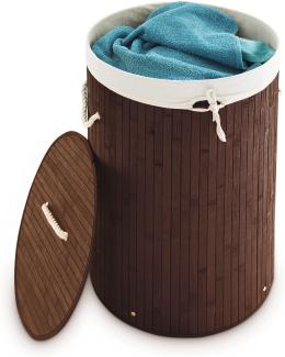 Relaxdays Wäschekorb Bambus, faltbare Wäschetonne mit Deckel, Volumen 70 l, Wäschesack Baumwolle, rund Ø 41 cm, braun