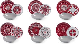 Excelsa Mandala Red Geschirrset, 18-teilig, Porzellan und Keramik, mehrfarbig