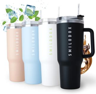 SMILODOX Thermobecher 1,2 L - Kaffeebecher to go, doppelwandige Edelstahl Thermoskanne für heiße und kalte Getränke, große Trinkflasche mit Strohhalm, Wasserflasche für Sport, Schule und Outdoor