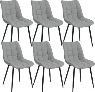 WOLTU 6 x Esszimmerstühle 6er Set Esszimmerstuhl Küchenstuhl Polsterstuhl Design Stuhl mit Rückenlehne, mit Sitzfläche aus Leinen, Gestell aus Metall, Hellgrau, BH206hgr-6