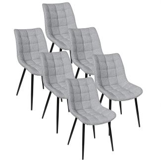 WOLTU 6 x Esszimmerstühle 6er Set Esszimmerstuhl Küchenstuhl Polsterstuhl Design Stuhl mit Rückenlehne, mit Sitzfläche aus Leinen, Gestell aus Metall, Hellgrau, BH206hgr-6