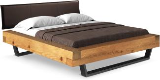 Möbel-Eins CURBY Balkenbett mit Polster-Kopfteil, Kufenfuß, Material Massivholz Natur 160 x 200 cm Kunstleder Braun