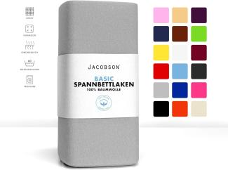 Jacobson Jersey Spannbettlaken Spannbetttuch Baumwolle Bettlaken (140x200-160x220 cm, Grau)
