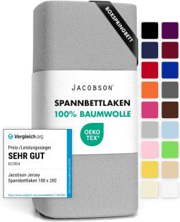 Jacobson Jersey Spannbettlaken Spannbetttuch Baumwolle Bettlaken (140x200-160x220 cm, Grau)