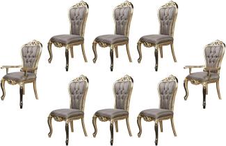 Casa Padrino Luxus Barock Esszimmer Stuhl 8er Set Lila / Antik Gold / Schwarz - Handgefertigte Barockstil Küchen Stühle - Luxus Barockstil Esszimmer Möbel - Barock Esszimmer Möbel