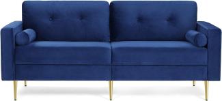 VASAGLE 3-Sitzer Sofa, Couch für Wohnzimmer, Bezug aus Samt, für Wohnungen, kleinen Raum, Holzgestell, Metallbeine, einfacher Aufbau, modernes Design, 183 x 78 x 88 cm, blau LCS001Q01