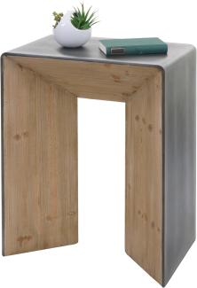 Konsolentisch HWC-L76, Telefontisch Beistelltisch Tisch, Industrial Massiv-Holz MVG, 80x60x40cm natur mit Metall-Optik