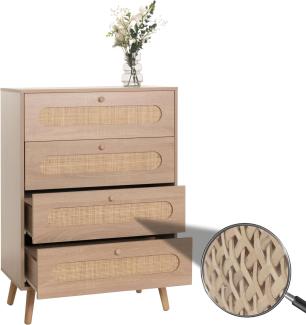 Kommode HWC-M38, Schrank Highboard, Kubu Rattan Holz, 101x71x42cm Eiche-Optik