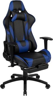 Flash Furniture Gaming Stuhl mit hoher Rückenlehne – Ergonomischer Bürosessel mit verstellbaren Armlehnen und Fußstütze – Perfekt als Zockerstuhl und fürs Home Office – Blau
