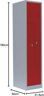 2er Z-Spind Umkleideschrank Stahl Kleiderschrank Garderobenschrank Lichtgrau/Rot (H x B x T): 180 x 41,5 x 50 cm 525104