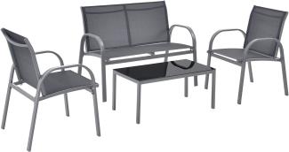 Gartenmöbel-Set Gagra Stühle mit Sitzbank und Tisch Dunkelgrau en. casa
