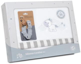 Fleece-Plüsch-Bettlaken-Set Kinderbett "Unicornio Nube" weiß grau& Schnullerketten Musseline mit Clip · 3- Teilig Winter -Bettwäsche-Set für kinderbett · Babys