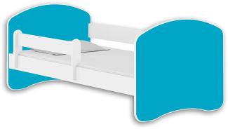 Jugendbett Kinderbett mit einer Schublade mit Rausfallschutz und Matratze Weiß ACMA II 140 160 180 (140x70 cm, Weiß - Blau)