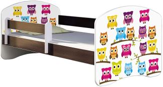 ACMA Kinderbett Jugendbett mit Einer Schublade und Matratze Wenge mit Rausfallschutz Lattenrost II 140x70 160x80 180x80 (31 Eule, 160x80)