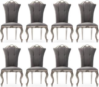 Casa Padrino Luxus Barock Esszimmer Stuhl 8er Set Grau / Silber - Prunkvolle Barockstil Küchen Stühle - Luxus Esszimmer Möbel im Barockstil - Barock Esszimmer Möbel - Barockstil Möbel