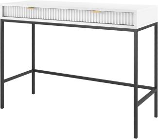 Selsey Vellore Schminktisch Schreibtisch mit Schubladen, Weiß mit geriffelten Fronten und schwarzen Metallbeinen, 104 cm breit