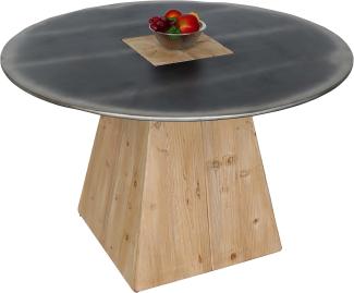 Esstisch HWC-L76, Tisch Esszimmertisch, rund Industrial Massiv-Holz MVG-zertifiziert 74x120cm, natur mit Metall-Optik