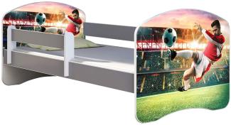 ACMA Kinderbett Jugendbett mit Einer Schublade und Matratze Grau mit Rausfallschutz Lattenrost II (37 Fußballer 2, 140x70)